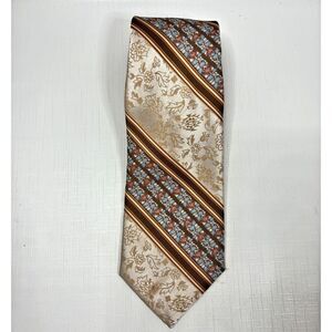JC Penney Mens Shop Tie Floral Brocade Stripe Formal Business Vintage READ